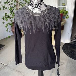 ALFANI Womens Black Shimer Long Sleeve Crew Neck Sweater Size: XSmall